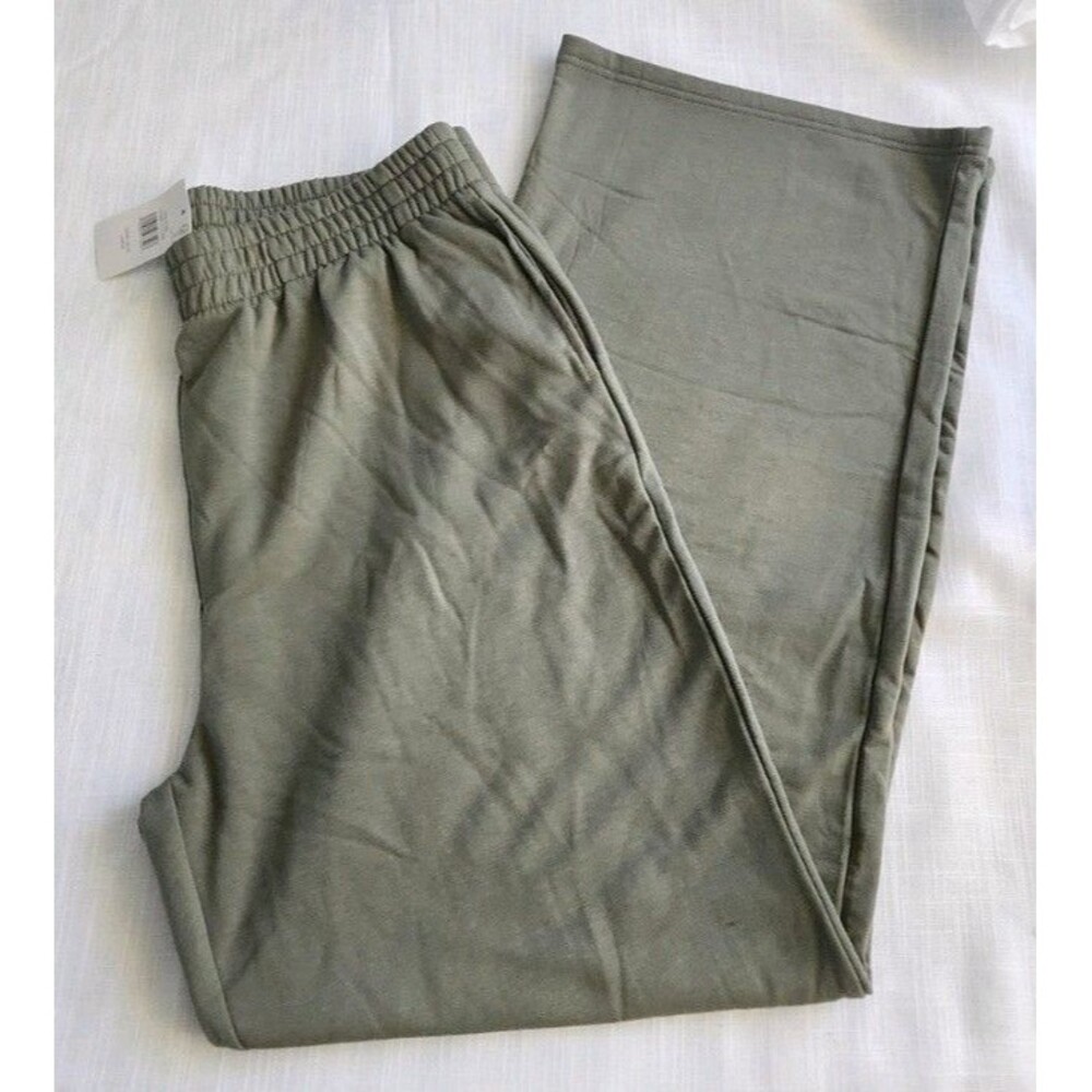 Max & Mia Women's Dark Sage Pants Size L Wide Leg Stretch Lounge Pants NWT D5